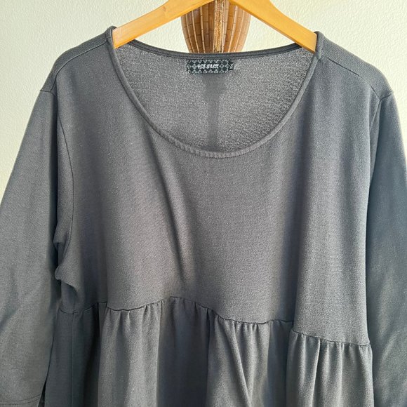 Ice Silk Size 3XL Gray Flared Sleeve Round Neck Peplum Knitted Mini Dress - Picture 3 of 10